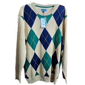 Club Room Mens Argyle Sweater Merino Wool NEW NWT size XL Taupe Tan Navy Green